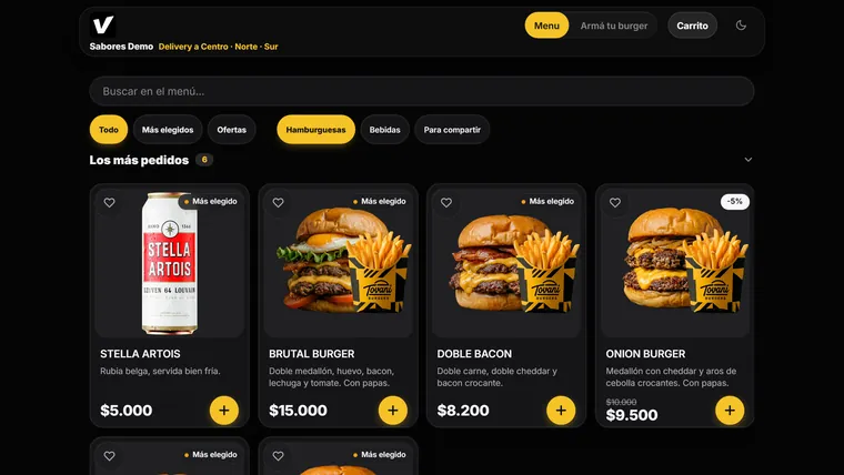 Demo de gastronomía: menú digital con pedidos